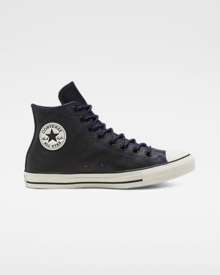 Men's Converse Tumbled Leather Chuck Taylor All Star High Top Shoes Black / Royal | AU 39058Z